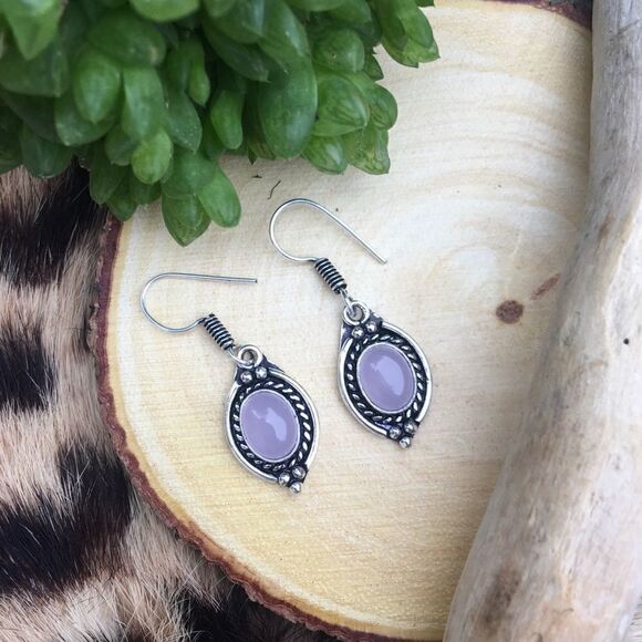 Rose Quartz Gemstone Sterling Silver Earrings - Picture 1 of 3